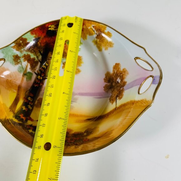 Antique Nippon Autumn Pierced Bowl Decorative Fall Foliage Hand Painted Dish - Picture 8 of 11